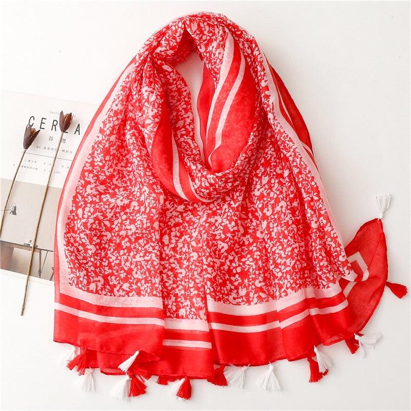 Foulard en coton rouge et blanc avec motif floral magnifique