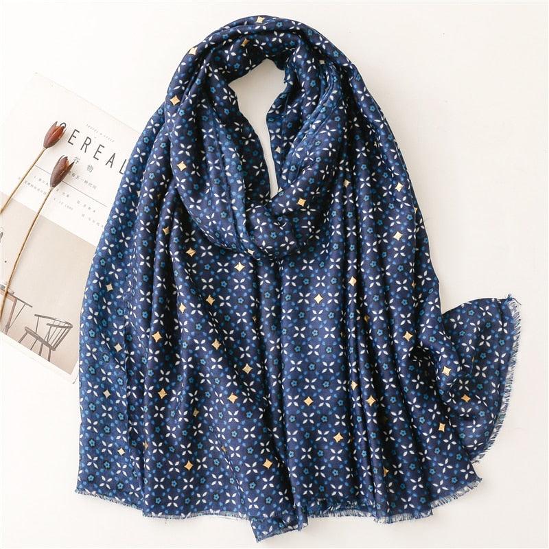 Foulard en lin imprimé LongLinen™ Bleu