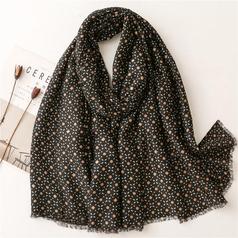 Foulard en lin imprimé LongLinen™ Noir