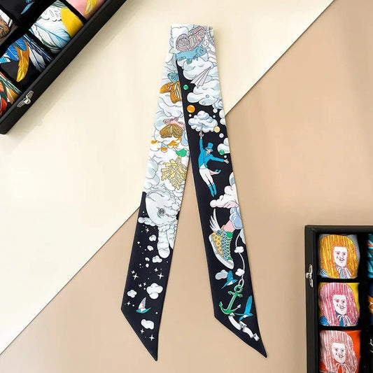 Foulard en Soie de Luxe aux Motifs Décoratifs Noir