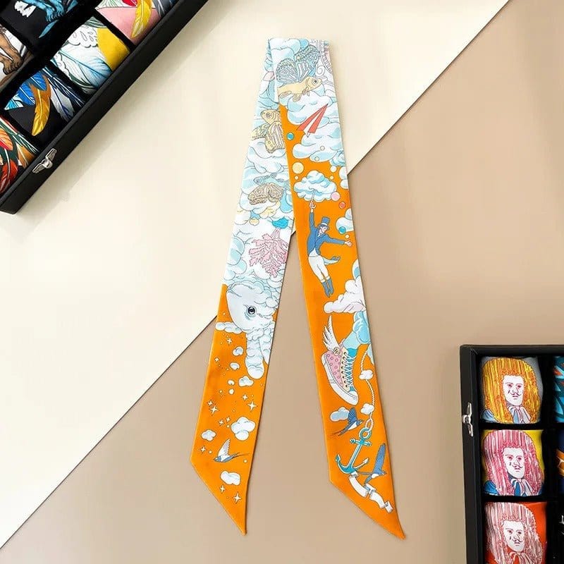 Foulard en Soie de Luxe aux Motifs Décoratifs Orange