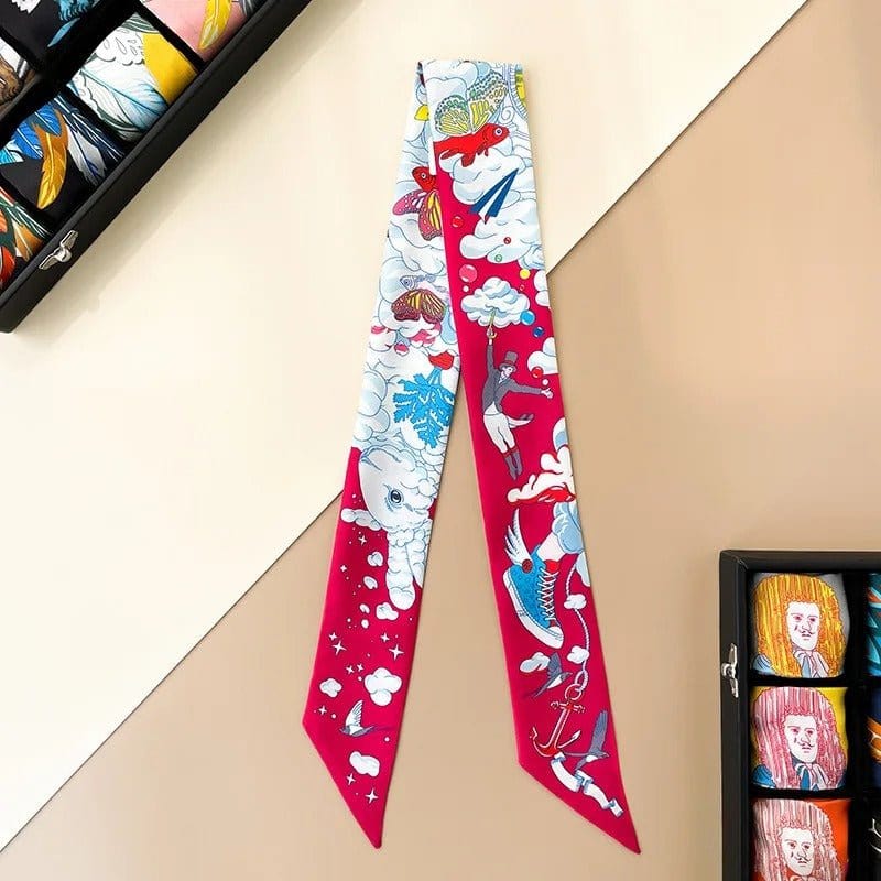 Foulard en Soie de Luxe aux Motifs Décoratifs Rouge