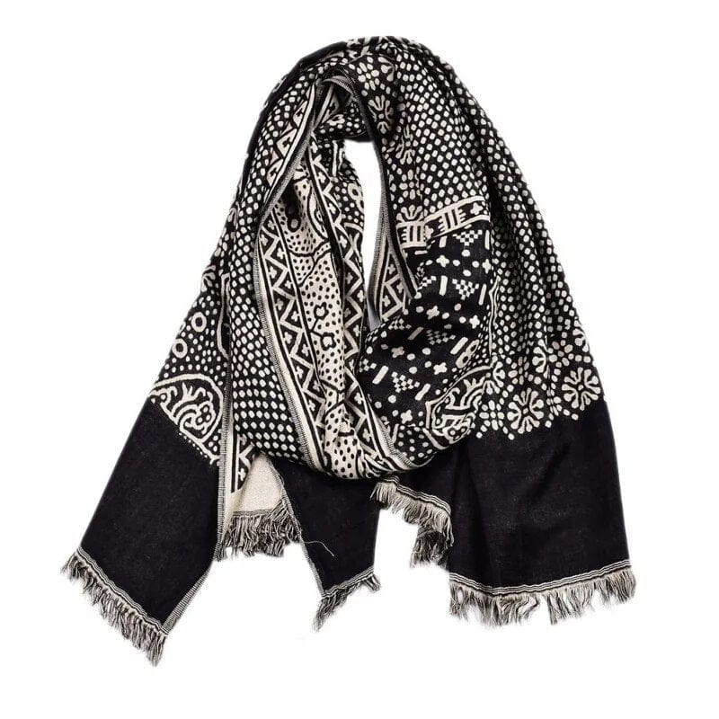 Foulard ethnique en coton et lin Noir
