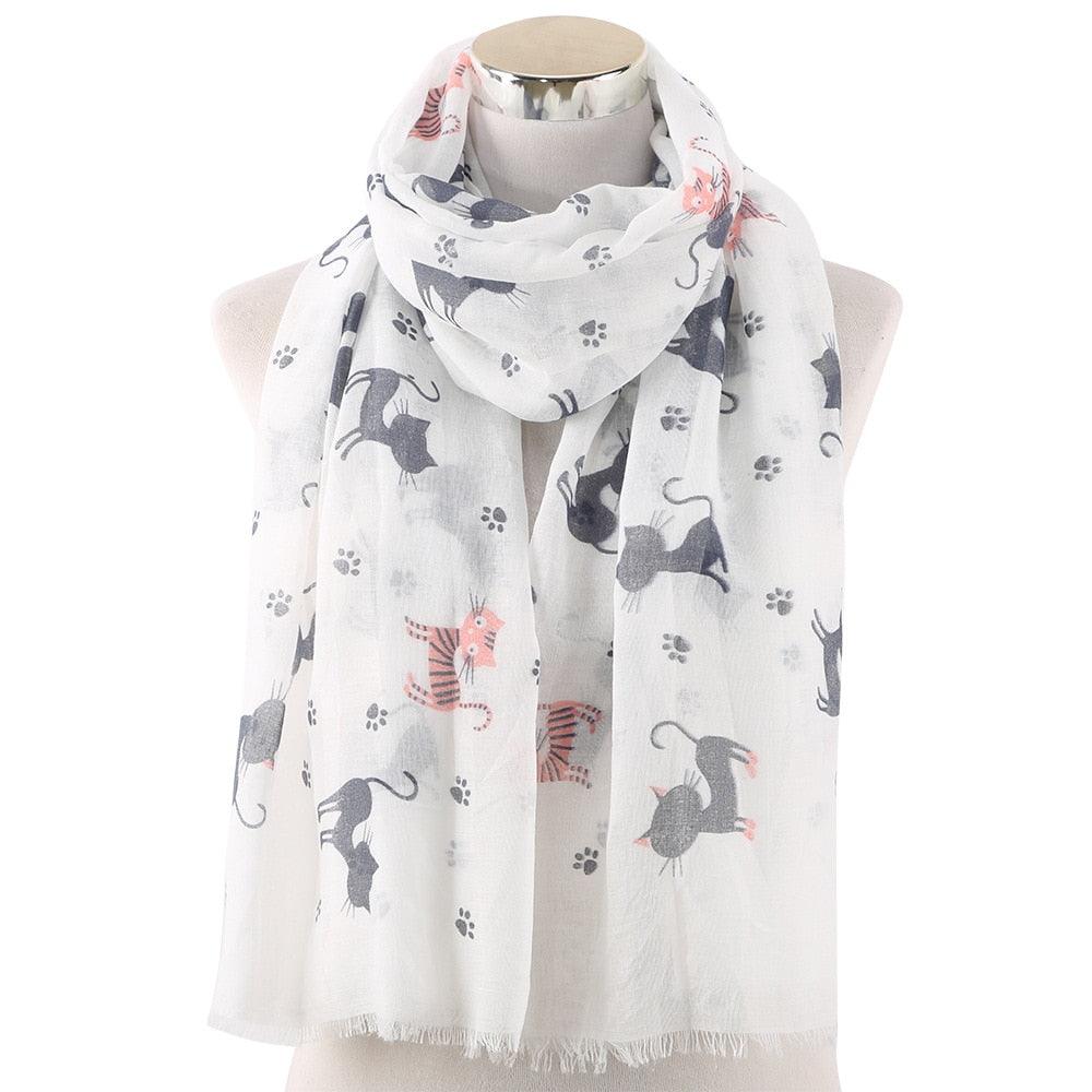 Foulard félin et marin imprimé Blanc
