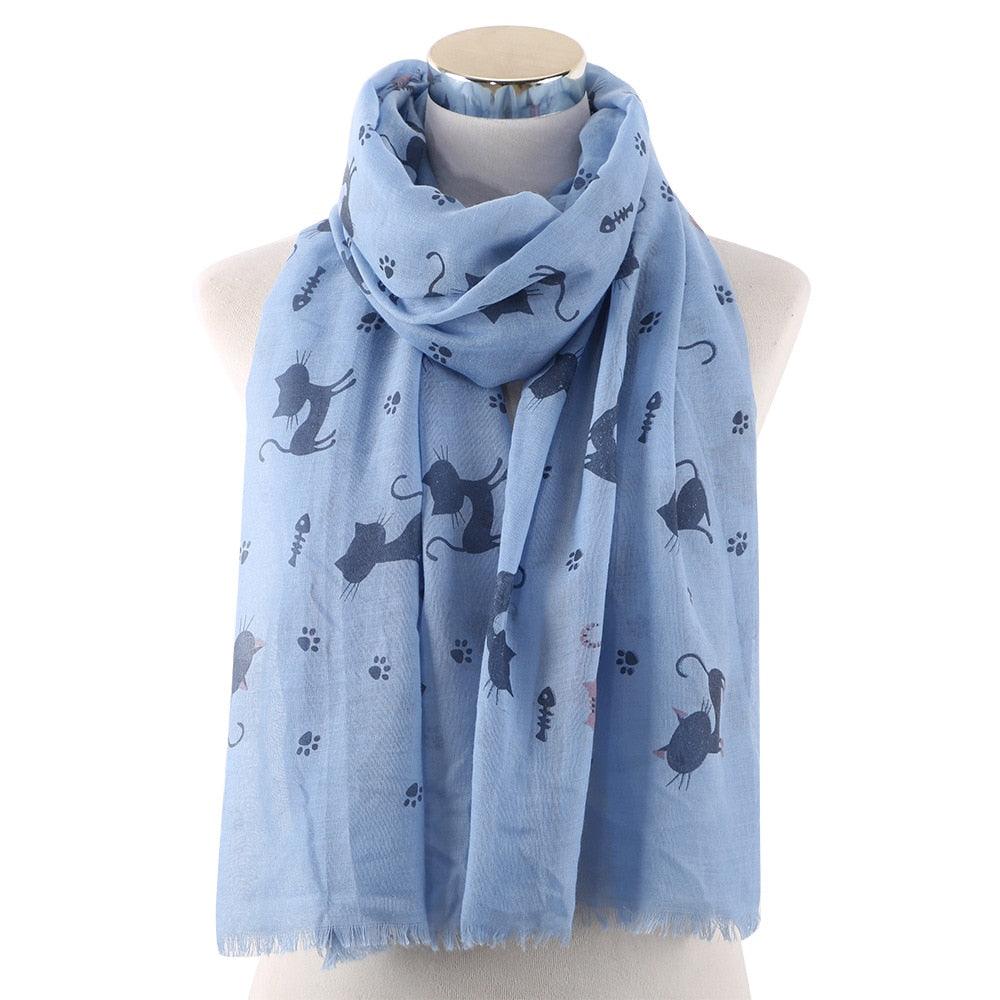 Foulard félin et marin imprimé Bleu
