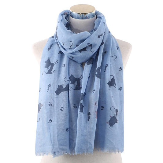 Foulard félin et marin imprimé Bleu
