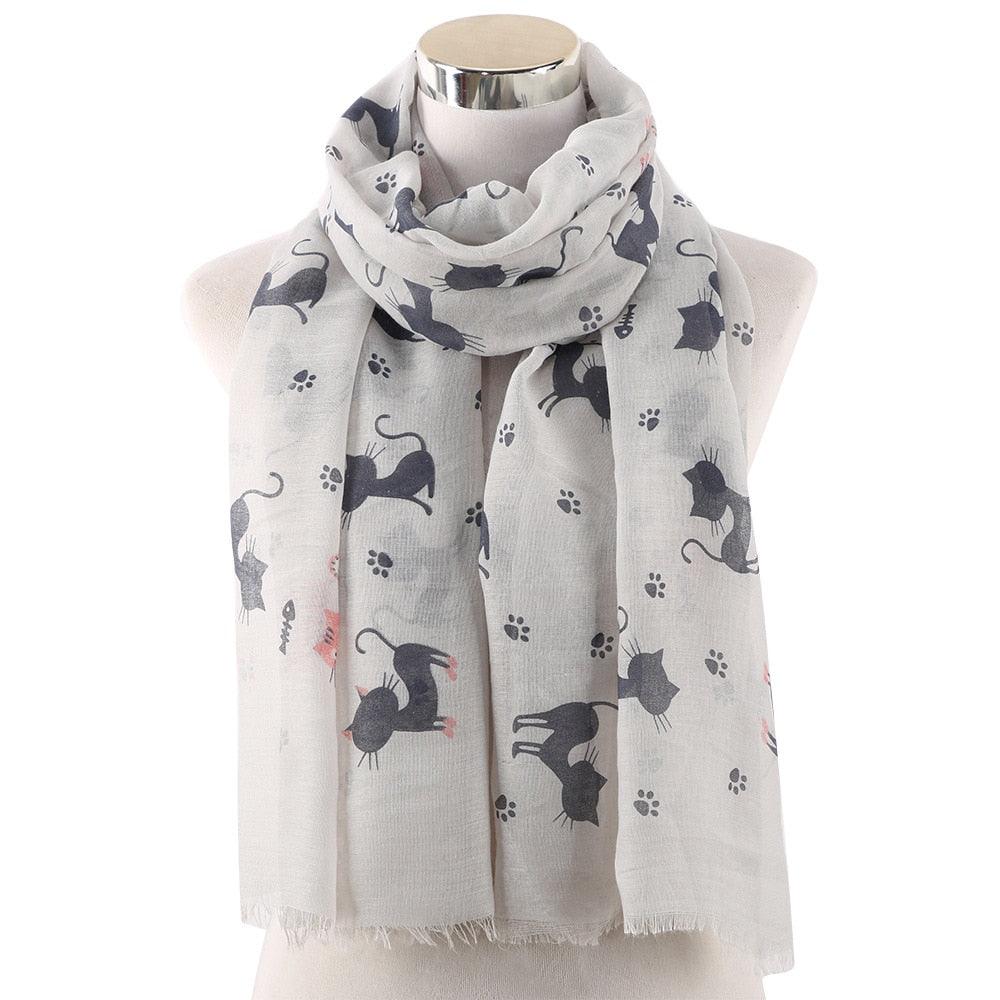 Foulard félin et marin imprimé Gris