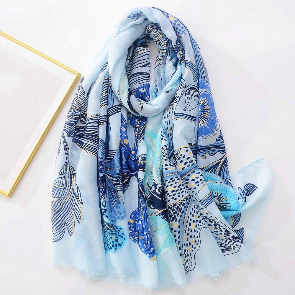 Foulard Floral de Luxe Bleu