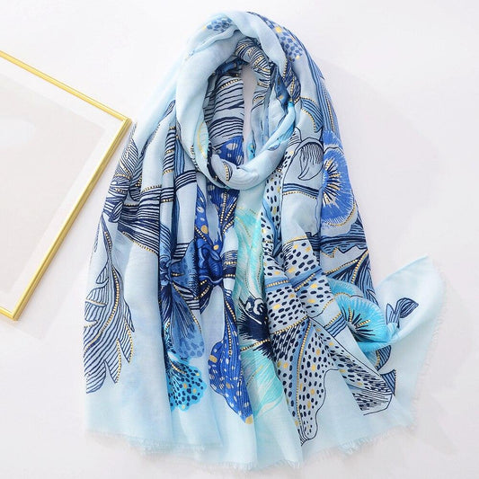 Foulard Floral de Luxe Bleu