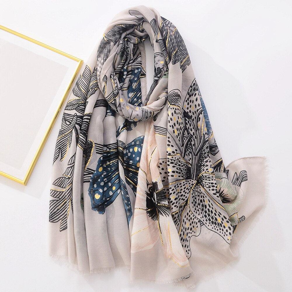 Foulard Floral de Luxe Gris