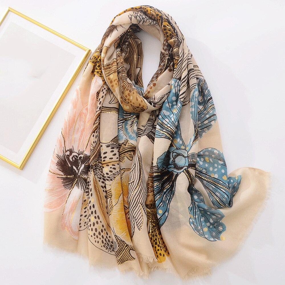 Foulard Floral de Luxe Khaki