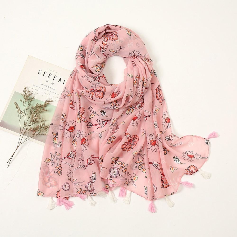 Foulard Floral Rose en Coton - Éclat Printanier