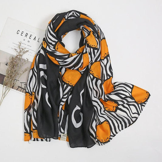 Foulard Géo-Style Noir, Blanc et Orange XB095-01