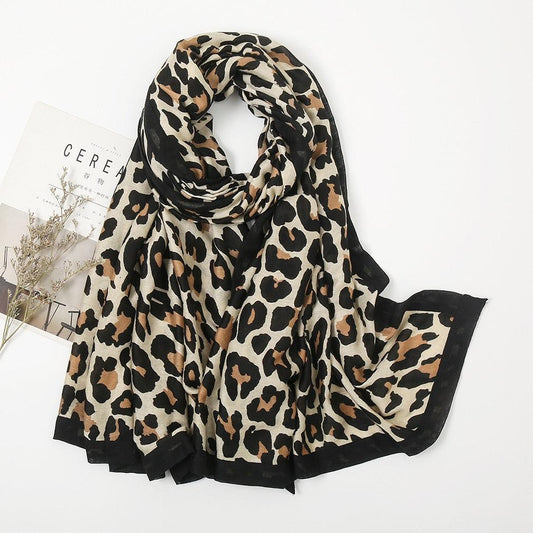 Foulard Léopard en Coton de Luxe Blanc