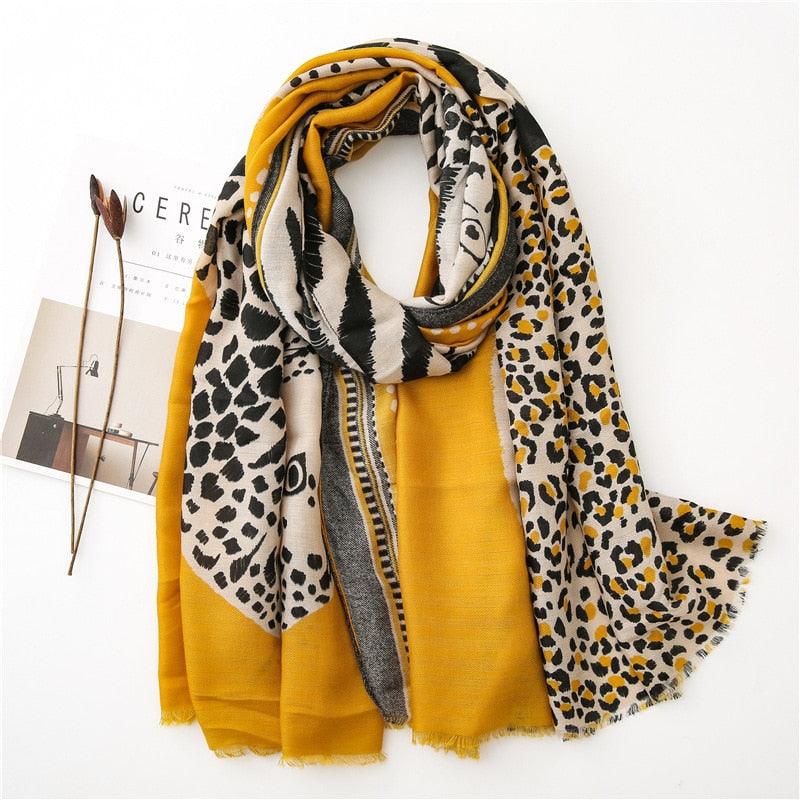 Foulard léopard en coton - Style Sauvage Jaune