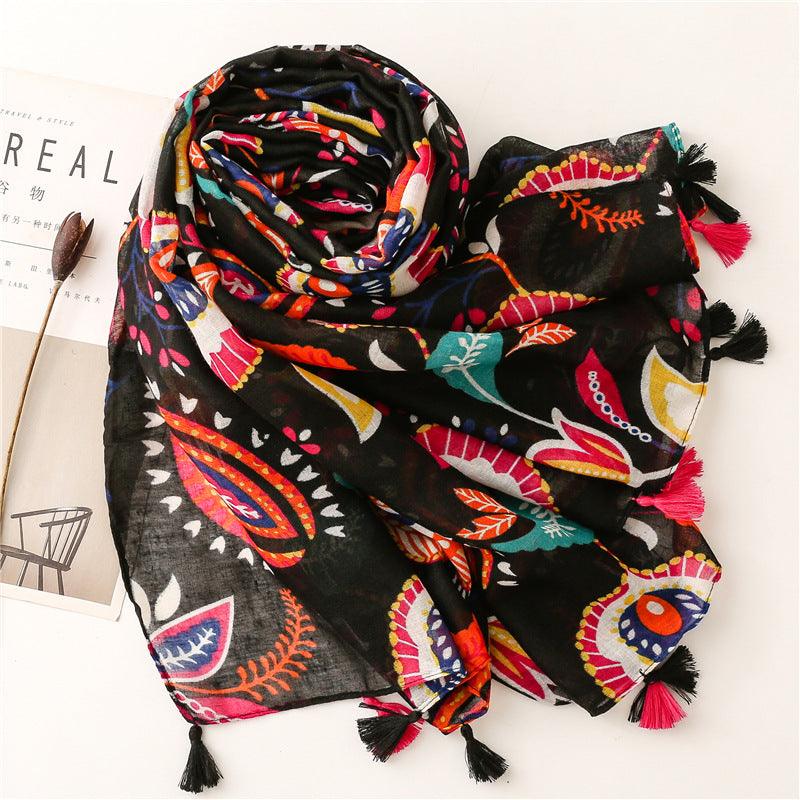 Foulard Noir Éclat en Coton Motif Abstrait