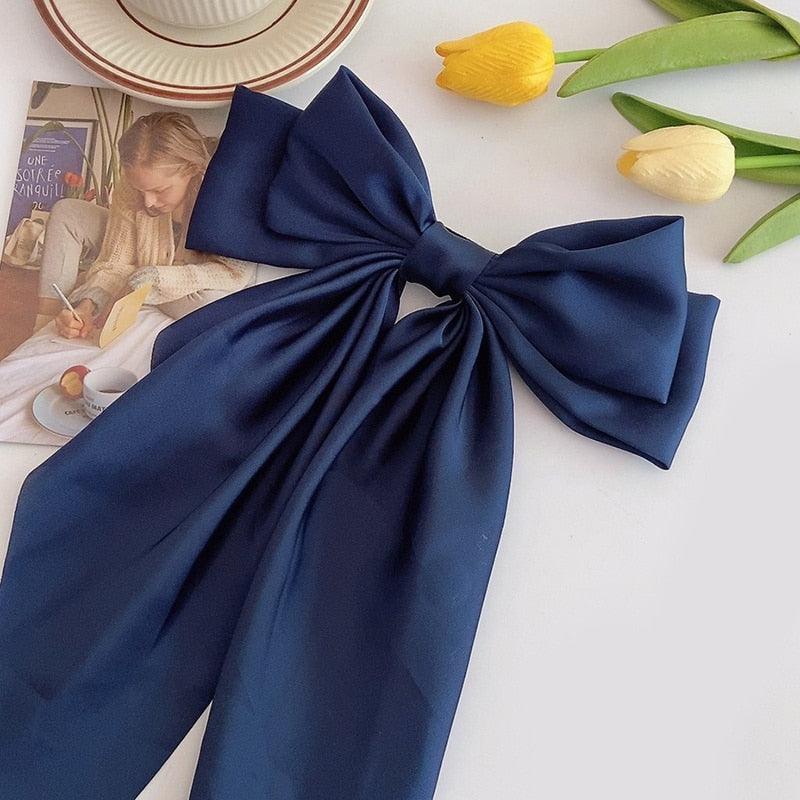 Foulard Pince à Cheveux Grand Nœud Papillon Glamour Bleu