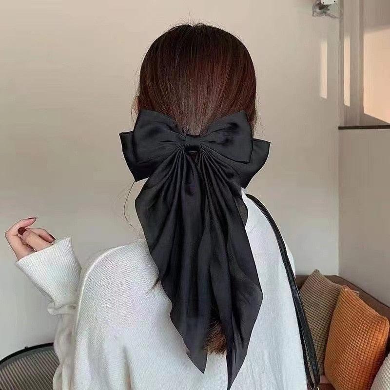 Foulard Pince à Cheveux Grand Nœud Papillon Glamour Noir
