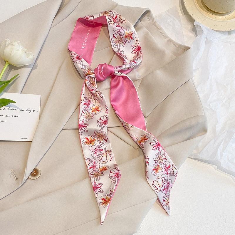 Foulard Rose Bande Fleuris