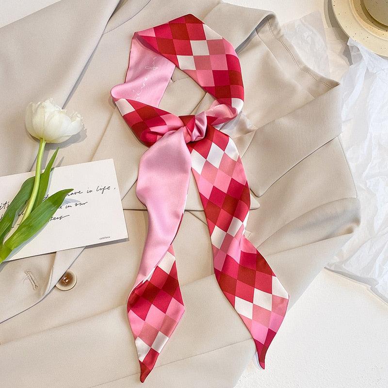 Foulard Rose Bande Losange