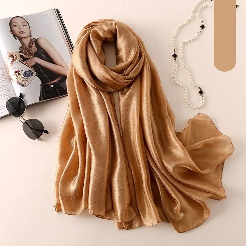 Foulard Satin Luxe et Élégance Marron