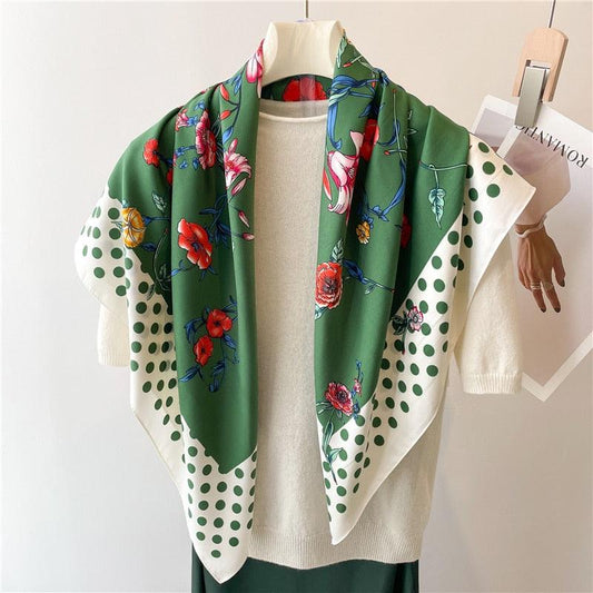 Foulard Serenity : Sergé avec motifs floraux et pois Vert