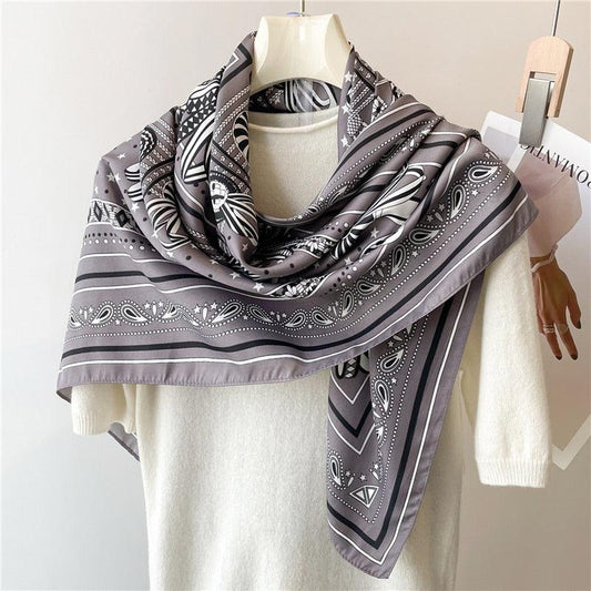 Foulard sergé imprimé gris, vert ou rouge - Collection Élégance naturelle Gris