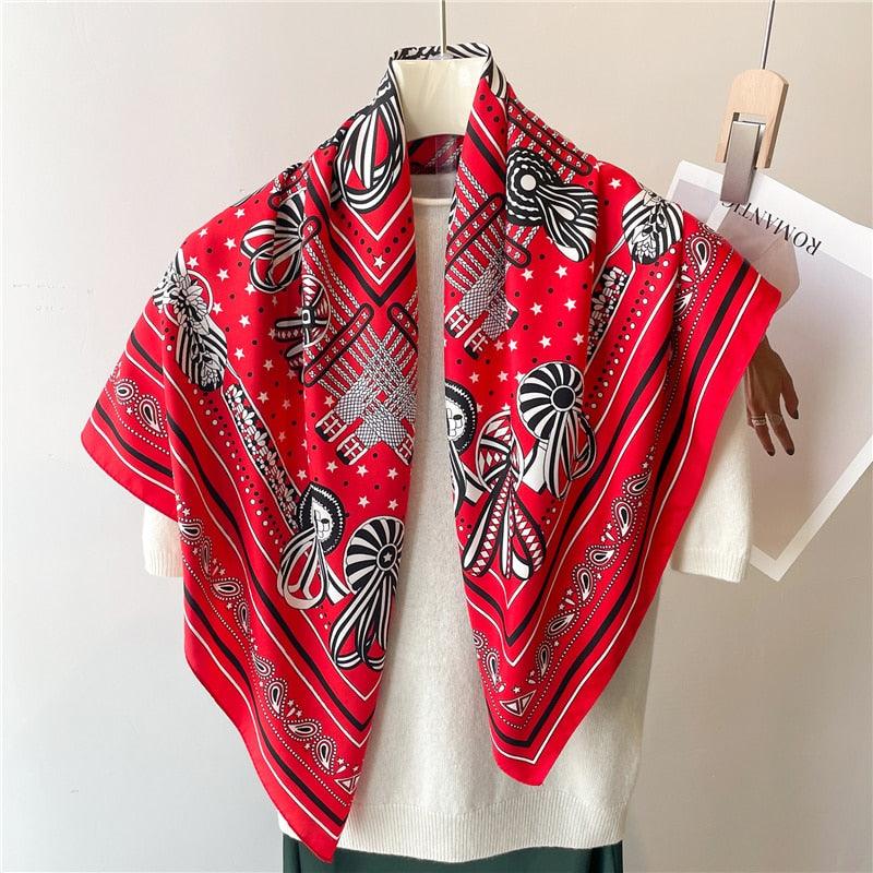 Foulard sergé imprimé gris, vert ou rouge - Collection Élégance naturelle Rouge