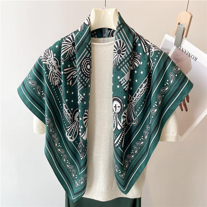 Foulard sergé imprimé gris, vert ou rouge - Collection Élégance naturelle Vert