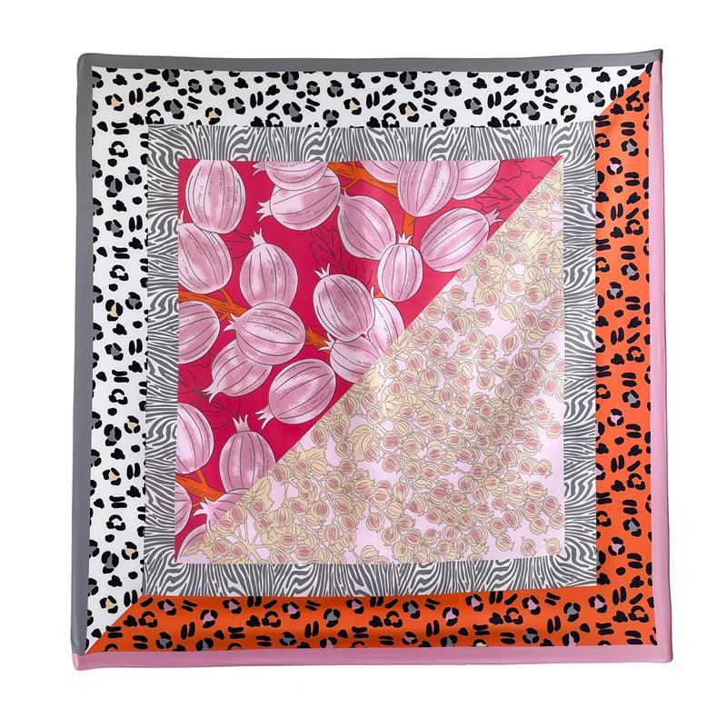 Foulard sergé imprimé léopard et fleurs - Collection Wild Blossom