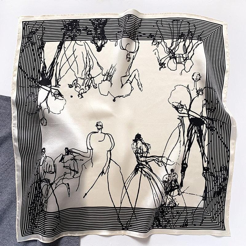 Foulard en soie naturelle Croquis Noir & Blanc