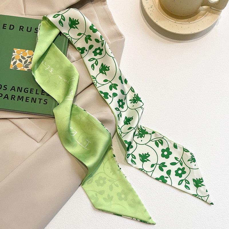 Foulard Vert Bande de Luxe Fleurs verte