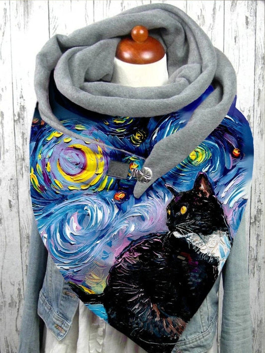 Imprimé Chat Van Gogh | Snood Polaire GRIS / 150x75 cm