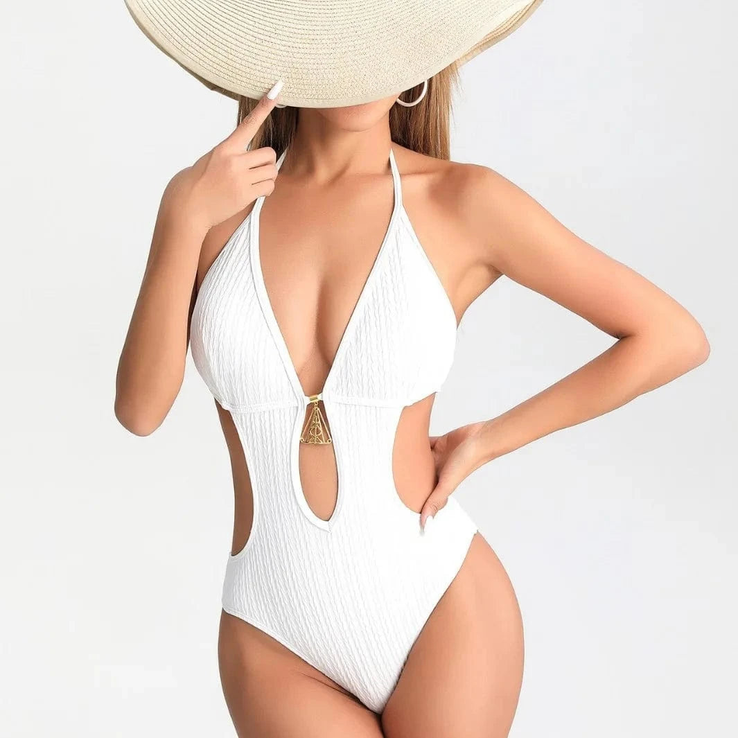 Maillot de Bain 1 Pièce avec Découpes Élegantes et Détails Dorés