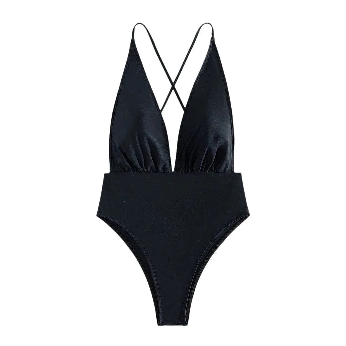 Maillot de Bain Une Pièce Élégant Noir avec Encolure Plongeante.
