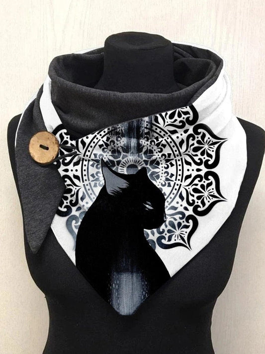 Ombre Chat sur Rosace | Snood Polaire Black / 135x50 cm