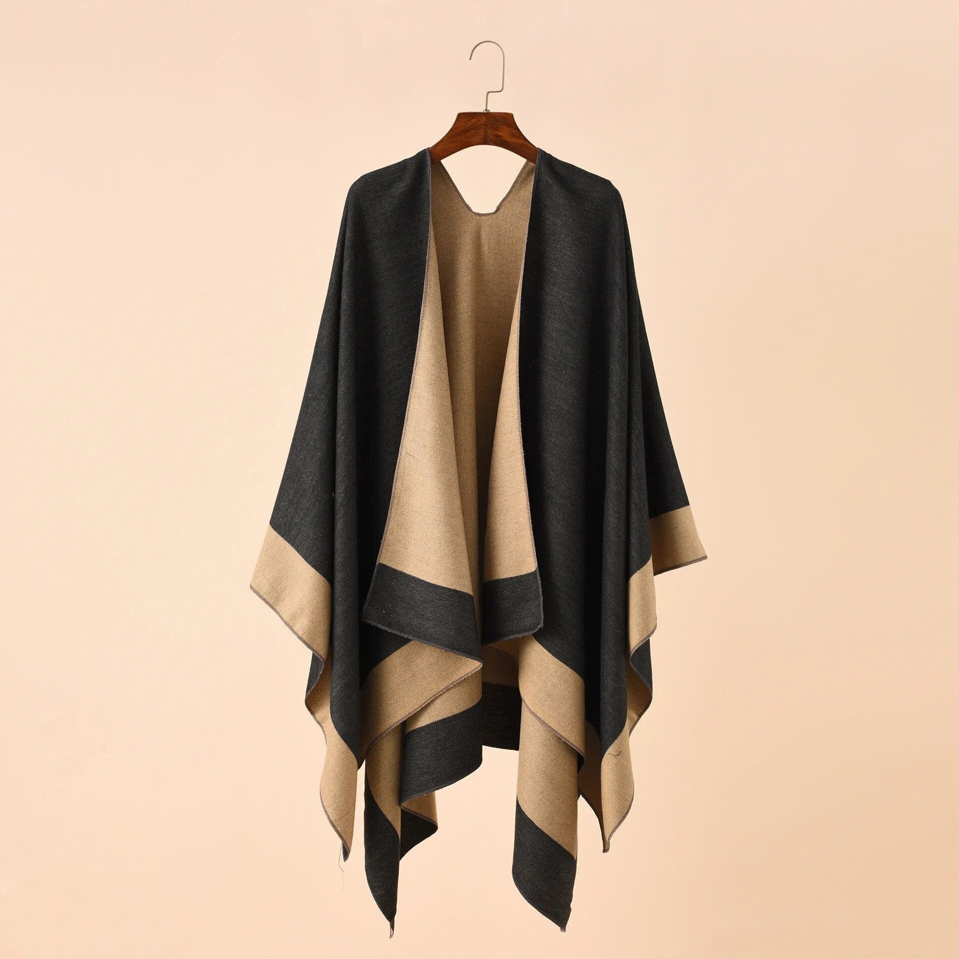 Poncho en cachemire bicolore Touché Luxe Noir