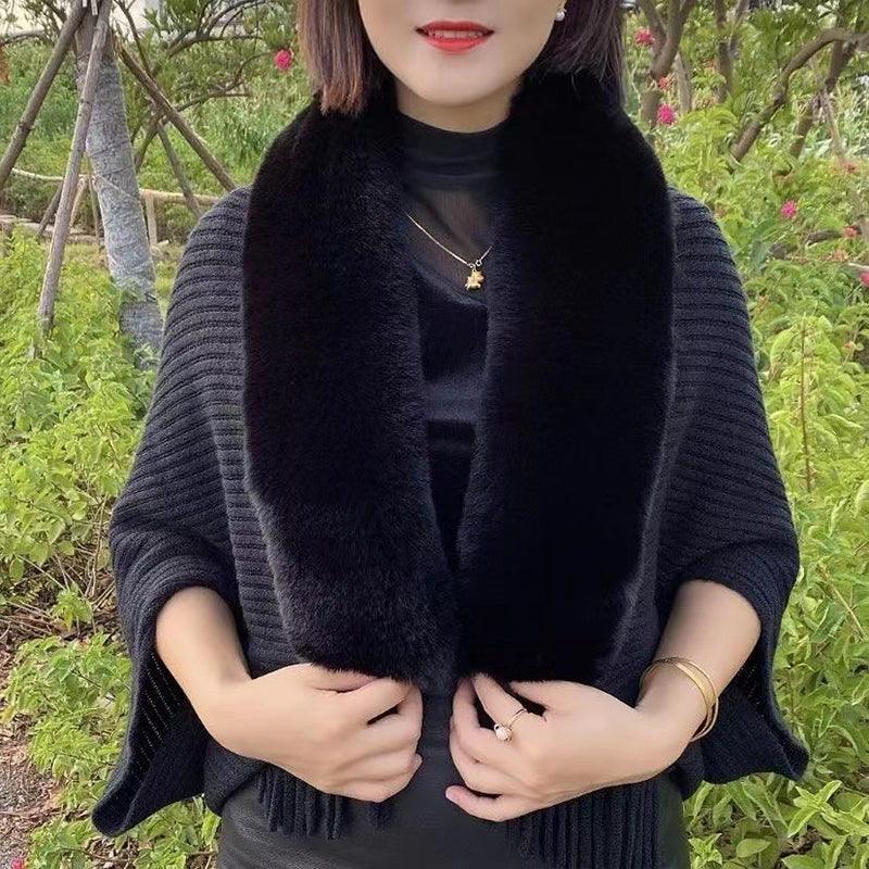 Poncho en cachemire et fausse fourrure Luxe & Style