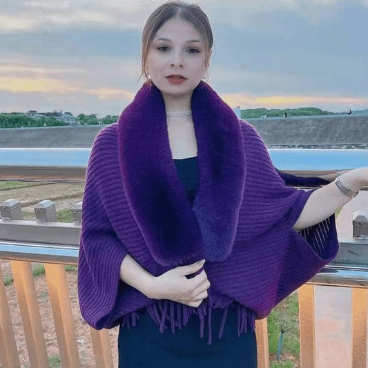 Poncho en cachemire et fausse fourrure Luxe & Style Violet