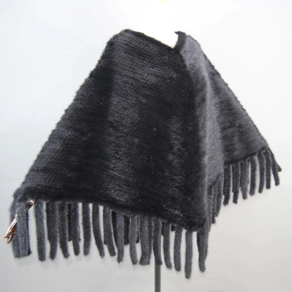 Poncho en fourrure de vison naturelle avec franges XL
