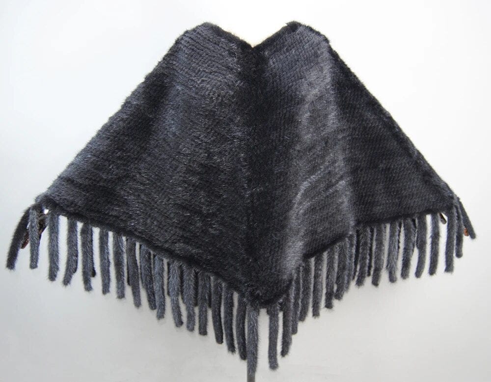 Poncho en fourrure de vison naturelle avec franges XL