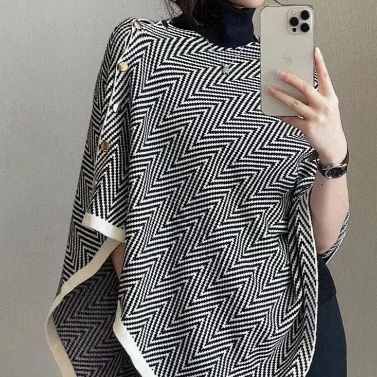 Poncho en laine noir et blanc motif optique - Collection So Chic