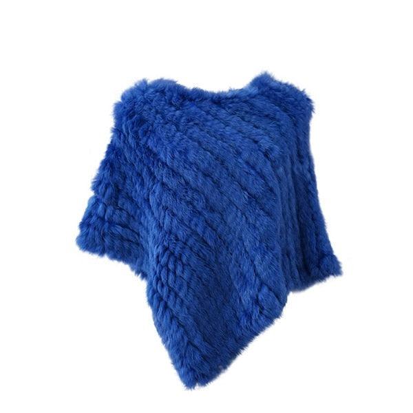 Poncho Luxe en Fourrure de Lapin Bleu roy