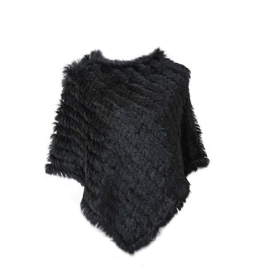 Poncho Luxe en Fourrure de Lapin Noir