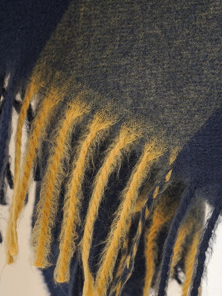 Poncho Touché Luxe en Cachemire avec Bande Contrastée