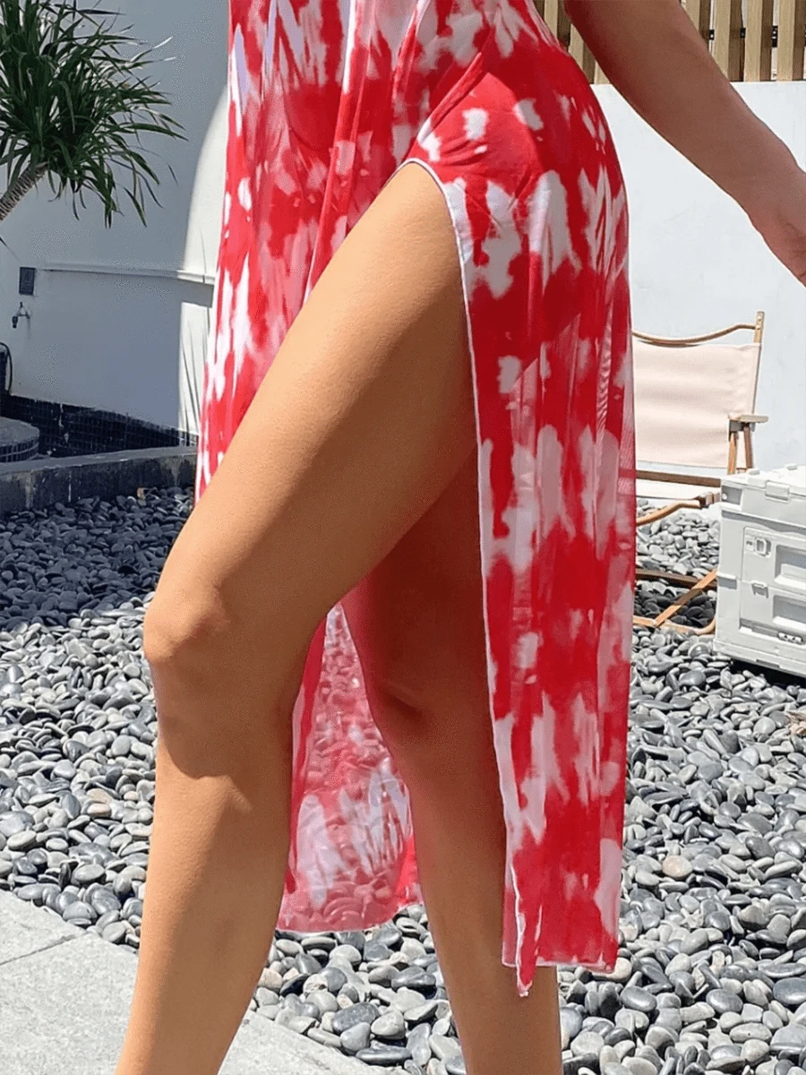 Robe de Plage Tie-Dye Rouge Élégance Été : Style et Confort Pour Vos Journées ensoleillées